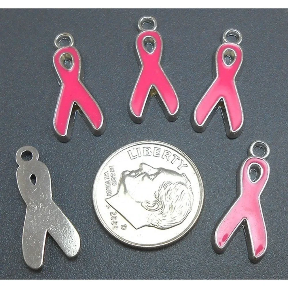 5pcs Pink‎ Ribbon Charms, awareness charms